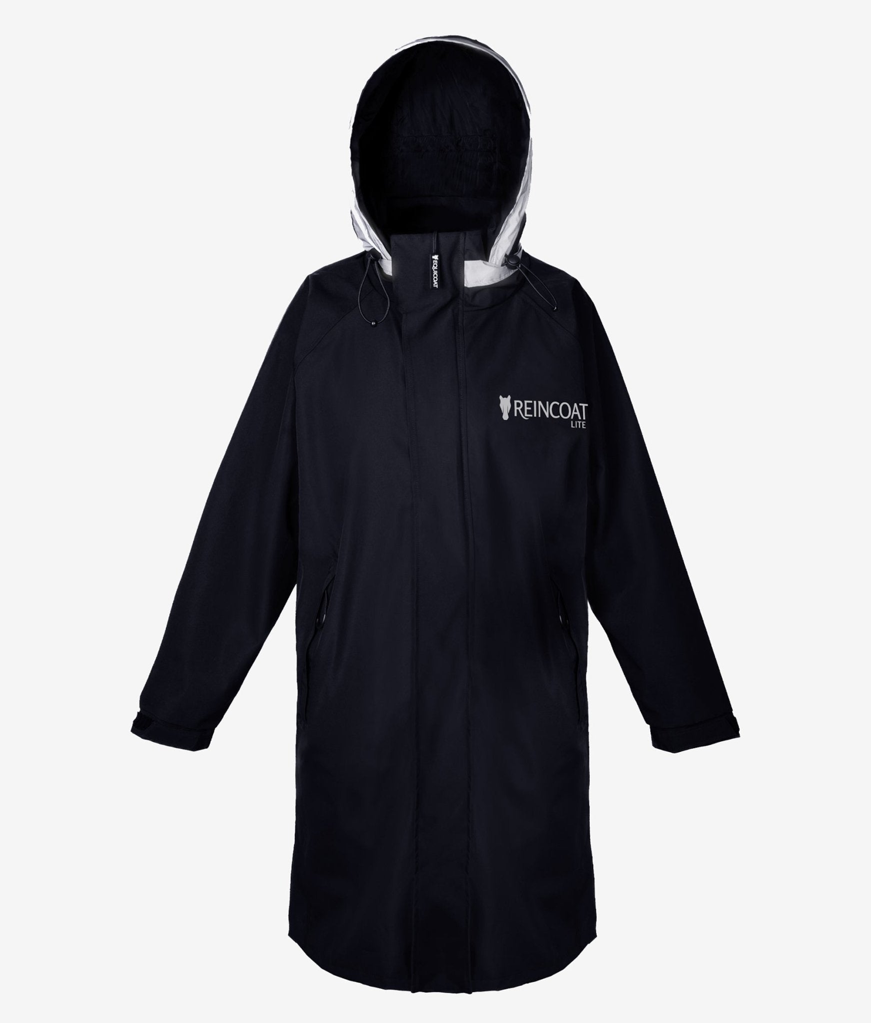 REINCOAT Lite Adult - Black Waterproof Raincoat by Equiflair: Lightweight, Mesh-Lined, & Reflective for Ultimate Protection