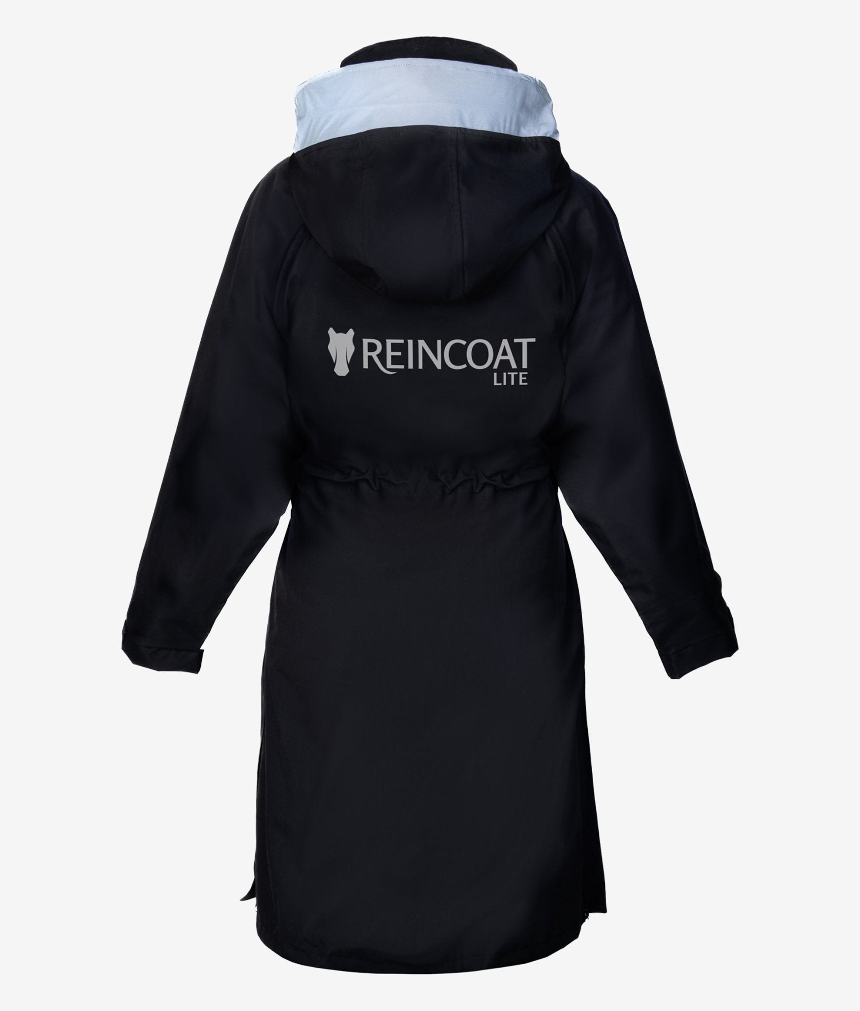 Reincoat Lite Adult Black Waterproof Jacket: Lightweight, Breathable, Reflective. Perfect for Riding, Equestrian activities, & Outdoor events.