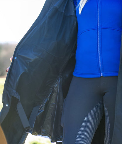 Equiflair Reincoat Lite Adult - Black: Waterproof Riding Jacket with Mesh Lining, Reflective ReinShields, Stowable Hood