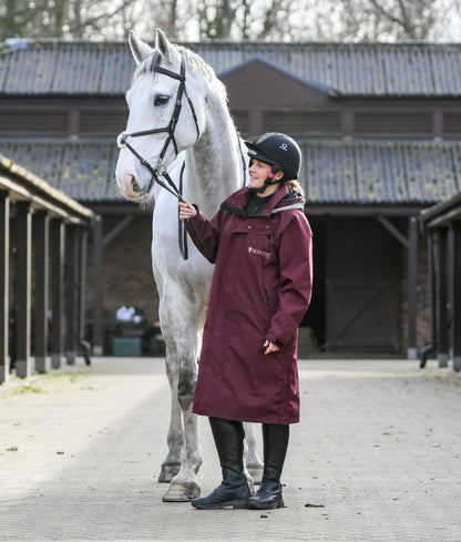 REINCOAT LITE Burgundy Horse Riding Raincoat: Woman with Horse, Equestrian Style, Waterproof Coat
