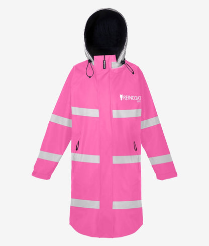 Reincoat Lite Adult Hi-Vis Pink Waterproof Jacket - Reflective, Lightweight, Stowable Hood - Visibility & Safety Rain Gear