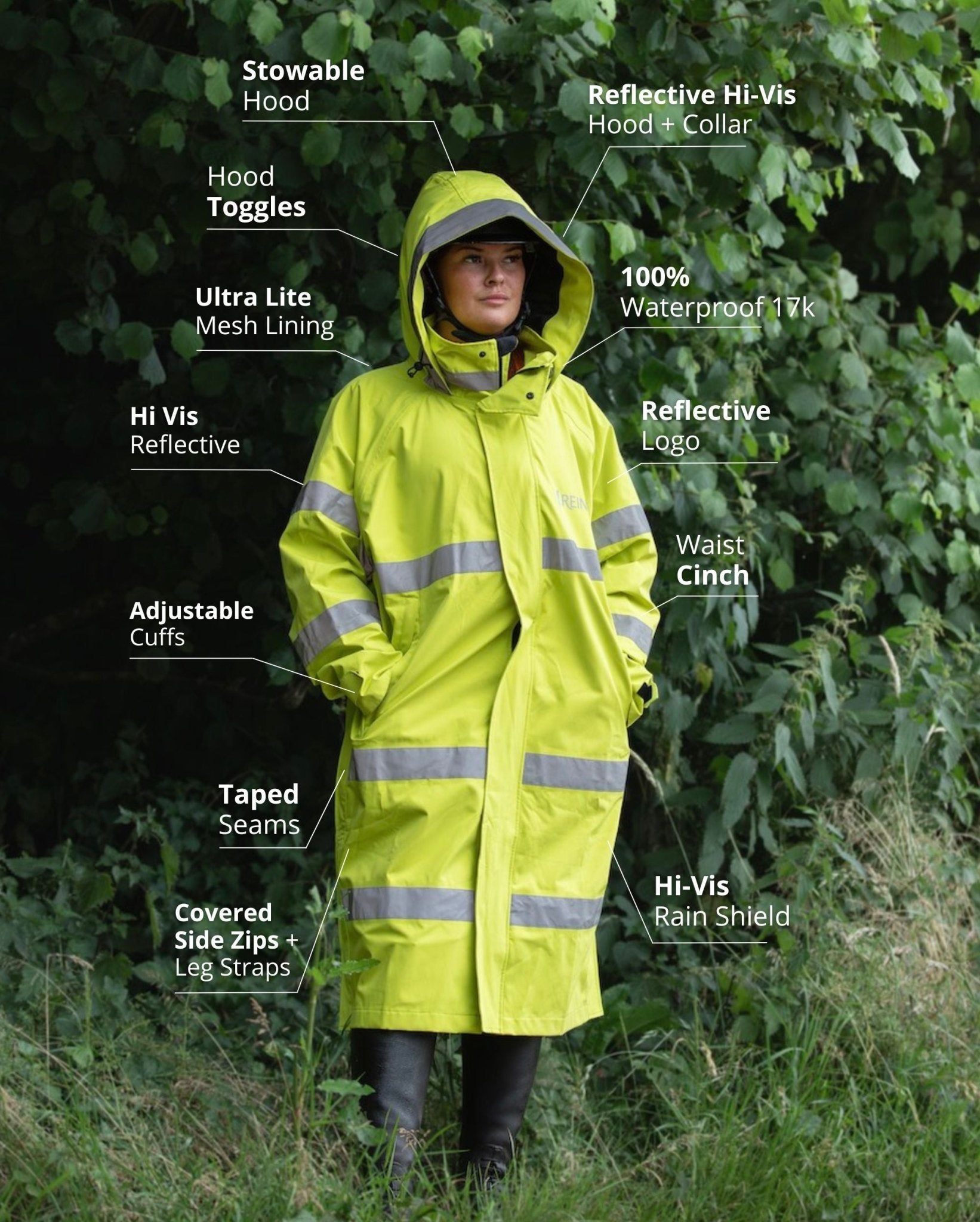 Hi-Vis Yellow Waterproof Raincoat for Adults | Reflective, Lightweight, Stowable Hood | Reincoat Lite by Equiflair