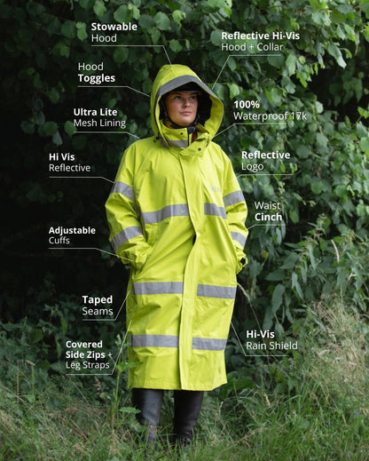 Hi-Vis Yellow Waterproof Raincoat for Adults | Reflective, Lightweight, Stowable Hood | Reincoat Lite by Equiflair