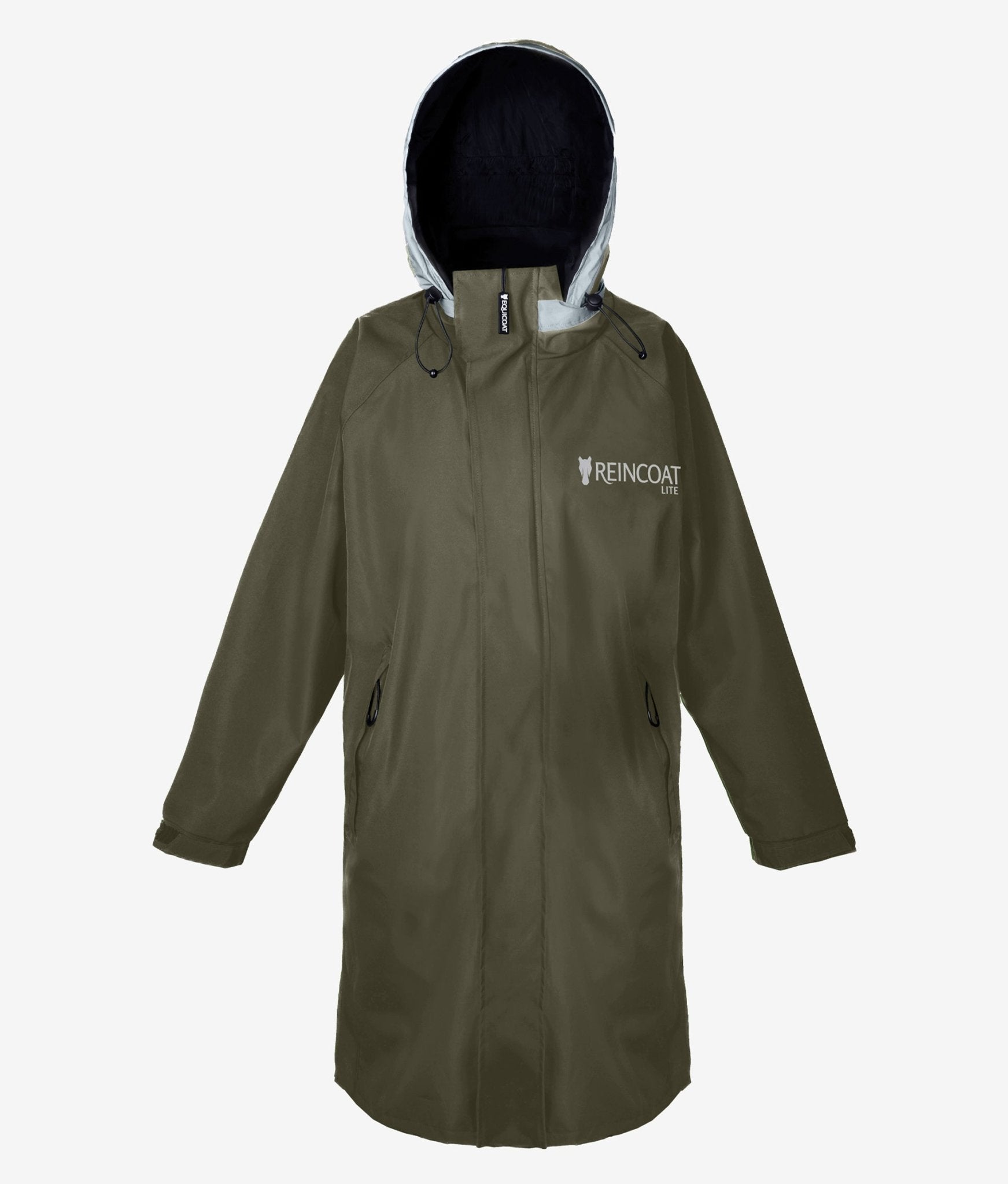 REINCOAT LITE Adult Olive Waterproof Raincoat with Hood & Mesh Lining - Reflective, Lightweight Rain Jacket for Women and Men