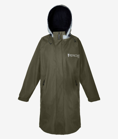 REINCOAT LITE Adult Olive Waterproof Raincoat with Hood & Mesh Lining - Reflective, Lightweight Rain Jacket for Women and Men