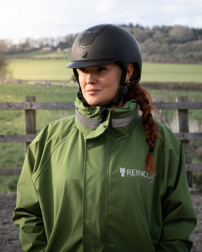 Reincoat Lite Adult Green Equestrian Rain Jacket - Waterproof & Reflective Gear