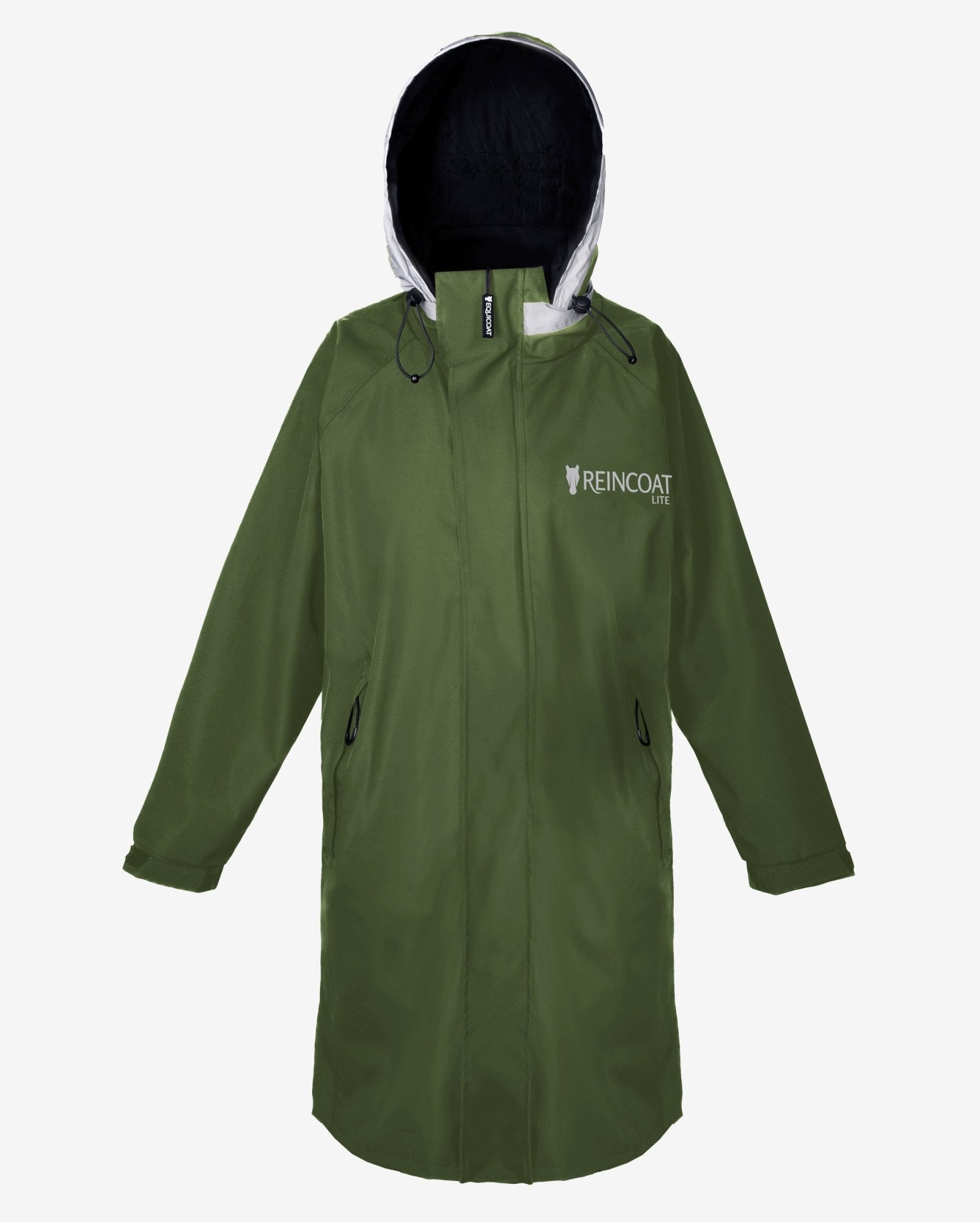 REINCOAT Lite Kids Olive Raincoat: Lightweight, Waterproof Jacket with Reflective Details.