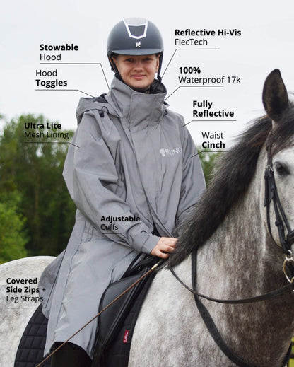 Kids Riding Raincoat - Reflective & Waterproof. REINCOAT LITE for Equestrian Safety. Adjustable, Stowable Hood