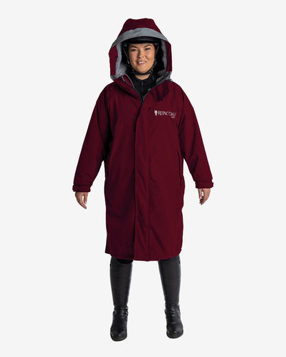 Reincoat Pro Equestrian Coat - Burgundy Riding Rain Gear with Fleece Lining, Waterproof Hood & Pockets