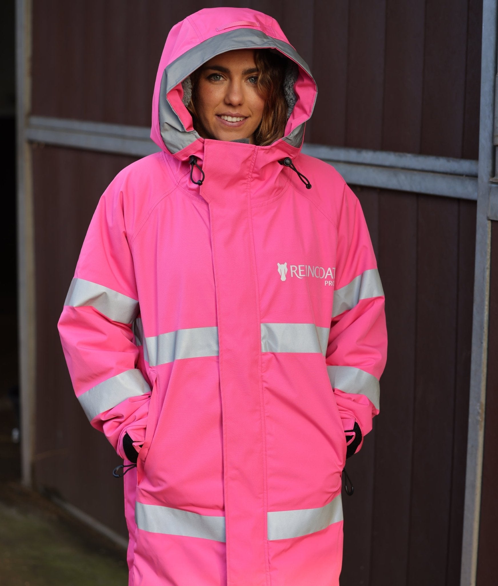 REINCOAT PRO Adult Hi-Vis Pink Waterproof Riding Coat: Reflective Horse Riding Rain Jacket by Equiflair