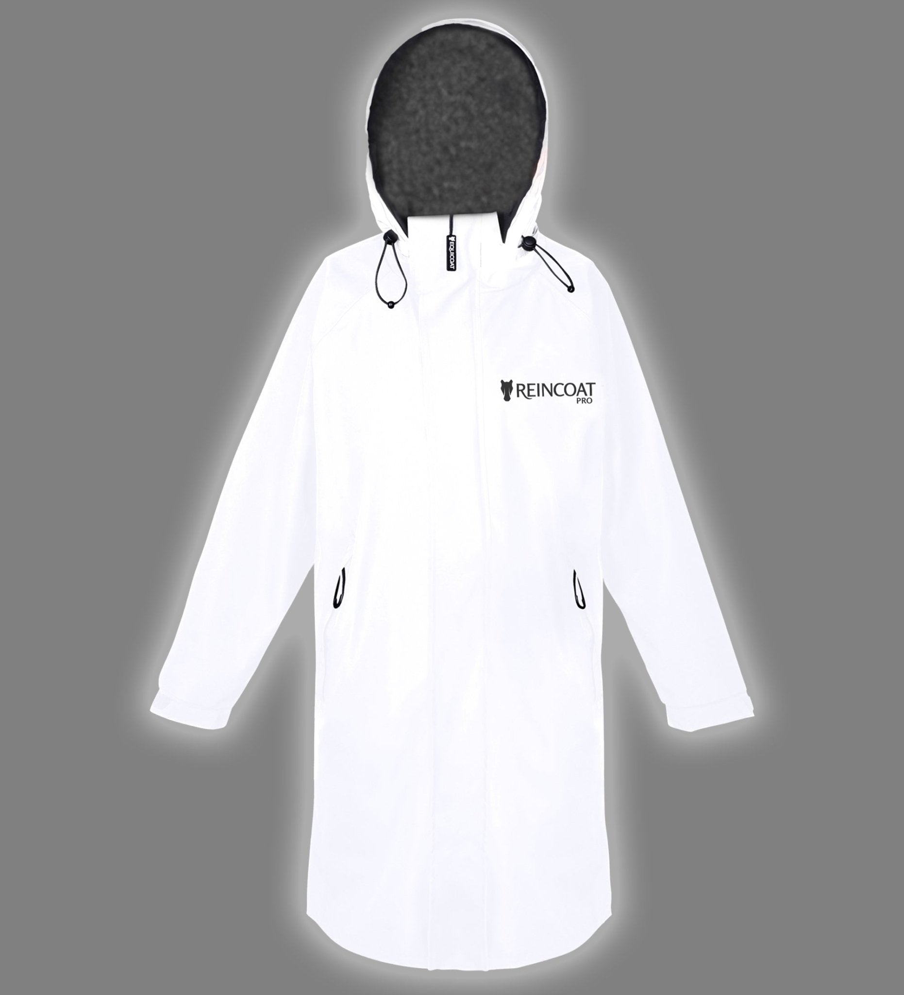 Reflective Silver Reinc oat Pro Adult: Waterproof Riding Coat with Hood, Fleece Lining, Reinshields, and Hi-Vis Reflective Panels