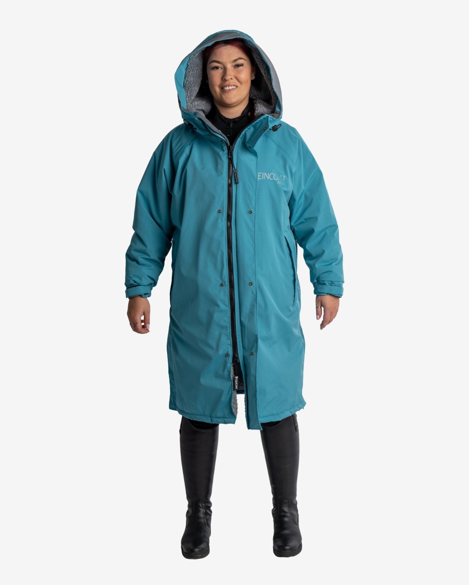 REINCOAT PRO Adult Teal Waterproof Coat: Fleece-lined, Adjustable Fit, Storm Hood, Reflective. Equiflair Brand