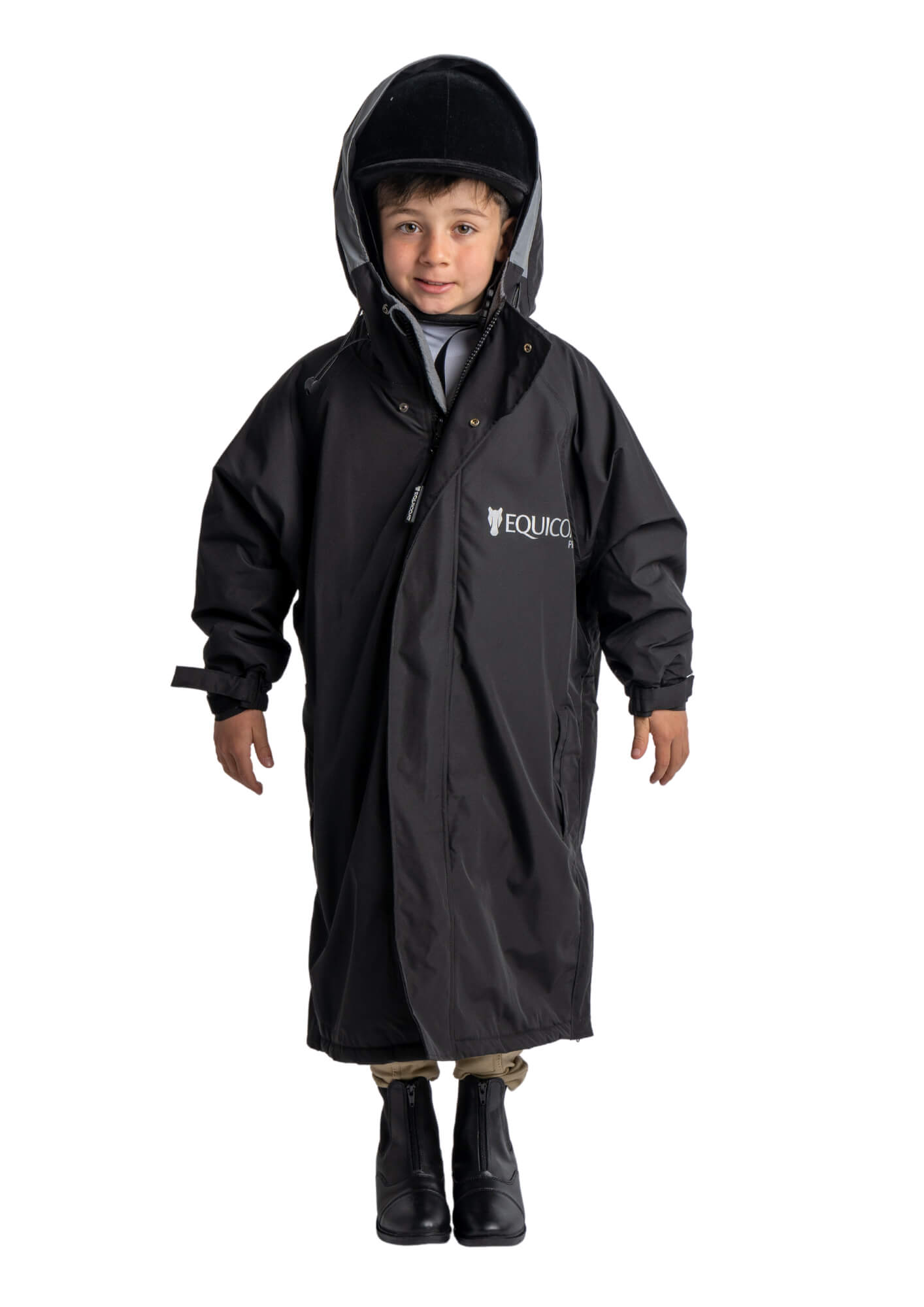Equico Kids Riding Coat: Waterproof Equestrian Rain Jacket for Children - Black Horse Riding Gear