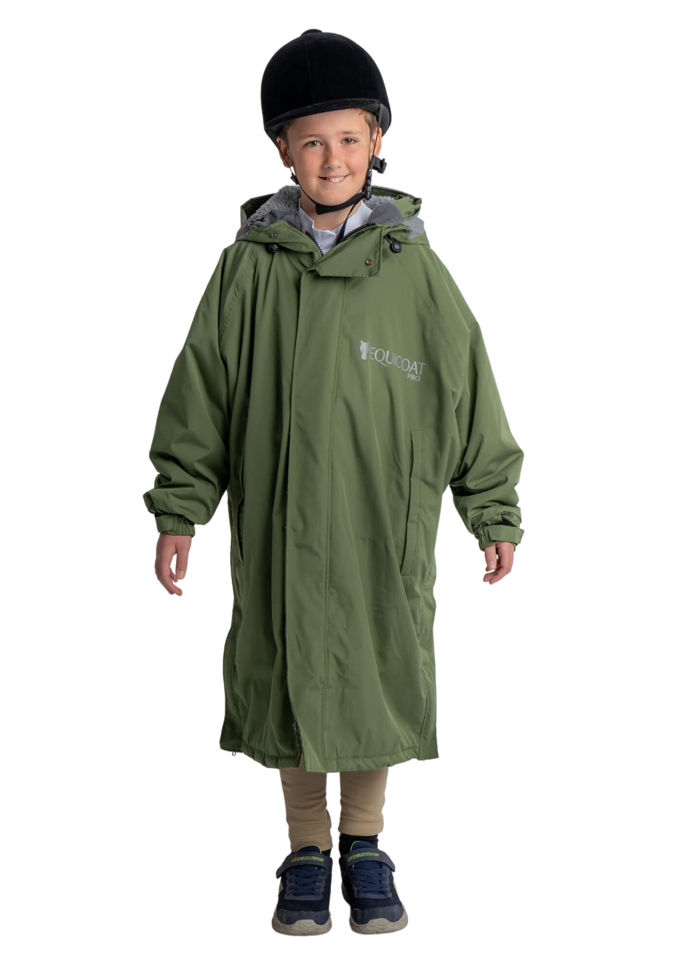 Kids Olive Green Equestrian Riding Coat | Waterproof Fleece-Lined Outerwear for Children's Horseback Riding