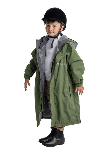 Equiflair Kids Riding Coat - Olive Waterproof Equestrian Rain Jacket with Fleece Lining - Child Rider in Reincoat Pro Kids