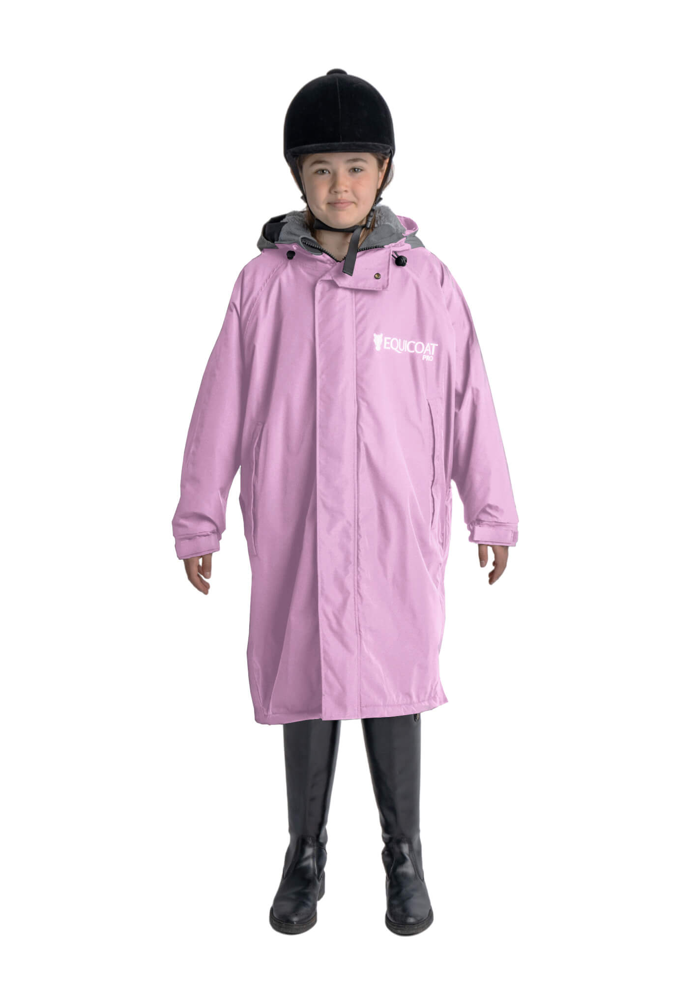 Kids Pink Riding Raincoat Equiflair. Childrens Waterproof Horse Riding Coat with Hood & Boots.