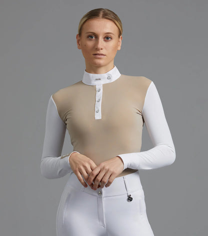 Premier Equine Rossini Beige Lycra Show Shirt for Equestrian Competition - Breathable, Comfort Fit