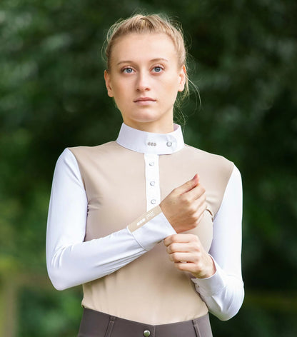 PREMIER EQUINE Rossini Lycra Show Shirt - Beige Equestrian Competition Shirt, breathable, comfortable, wrinkle-free.