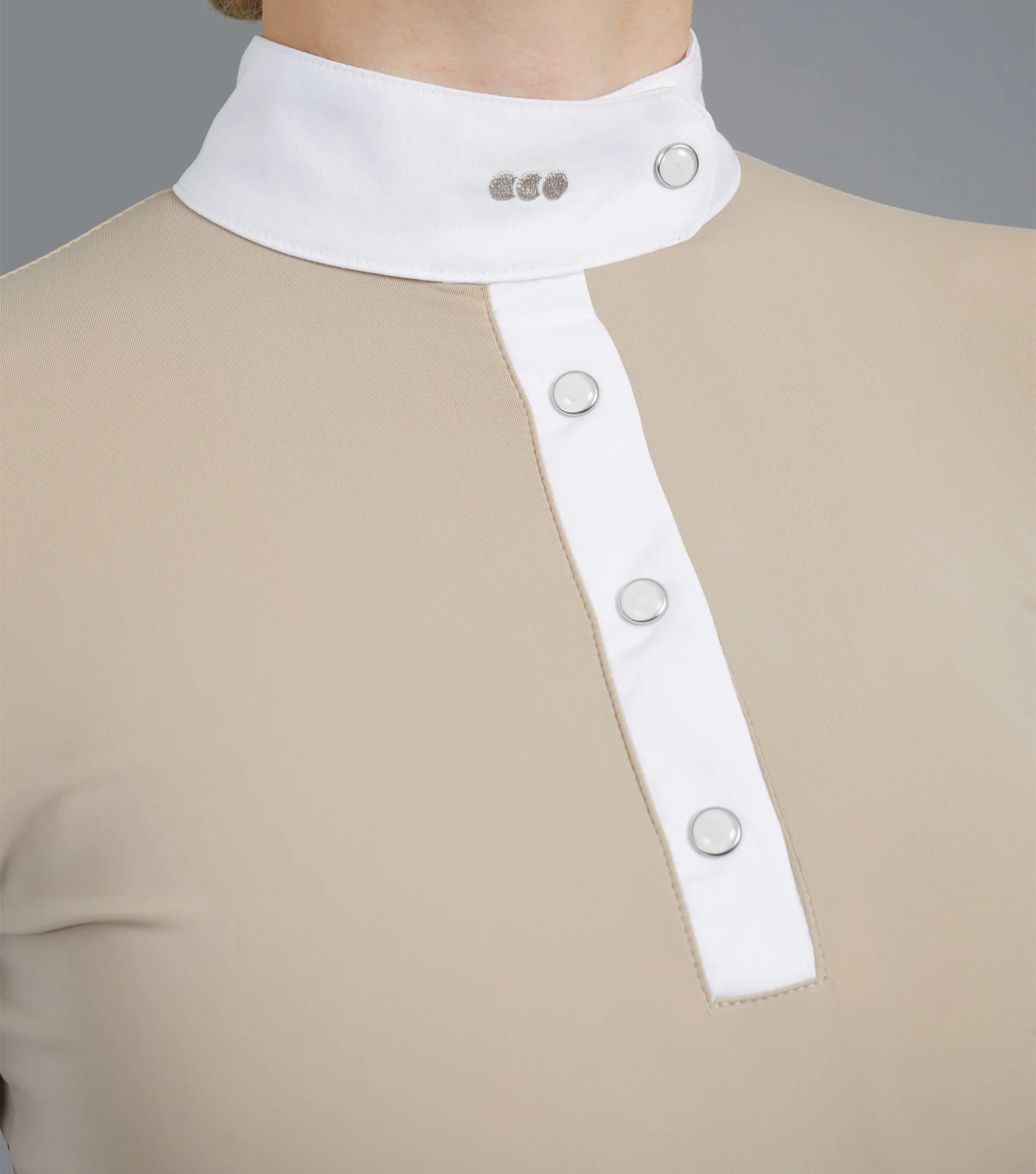 Premier Equine Rossini Beige Show Shirt - Ladies Equestrian Competition Top, Breathable Lycra Fabric