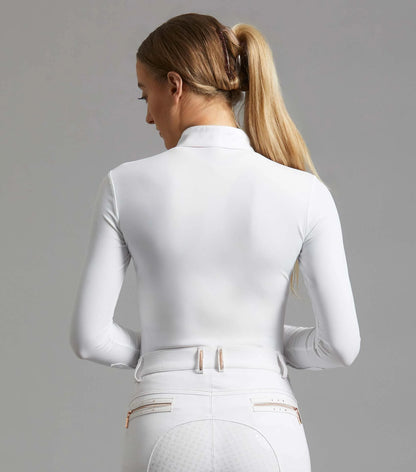 Premier Equine Rossini: White Equestrian Show Shirt for Women, Lycra Competition Top