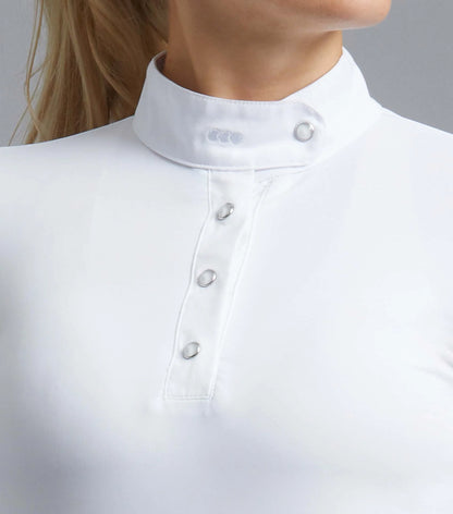 PREMIER EQUINE Rossini White Show Shirt: Ladies Equestrian Competition Shirt with Stand Collar and Button Details