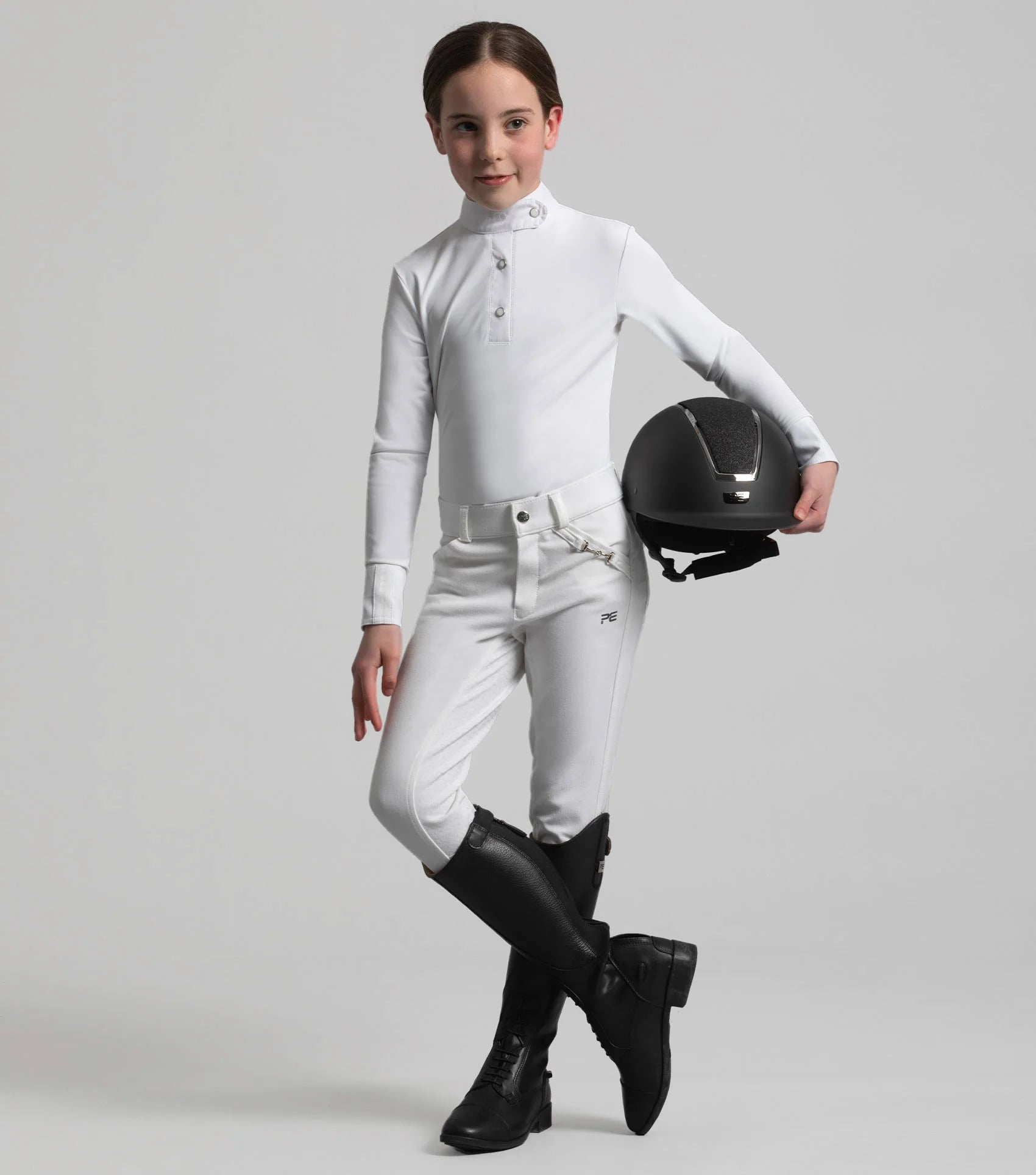 Premier Equine Rossini Girls White Show Shirt - Equestrian Competition Apparel