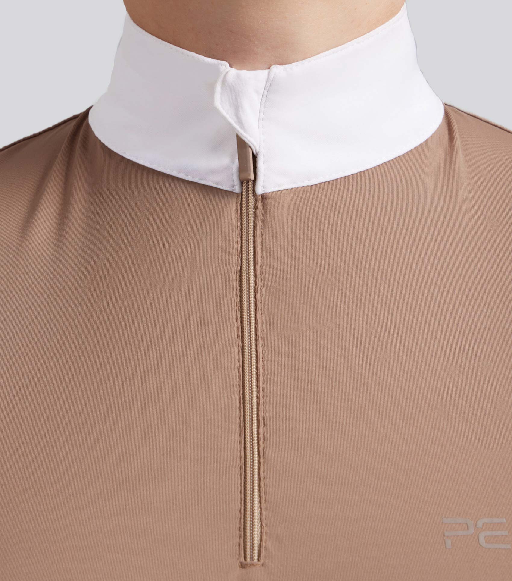 Premier Equine Salento Women's Long Sleeve Riding Top - Fossil. Lightweight, Stretch Fabric, Zip Neck. Equestrian apparel.