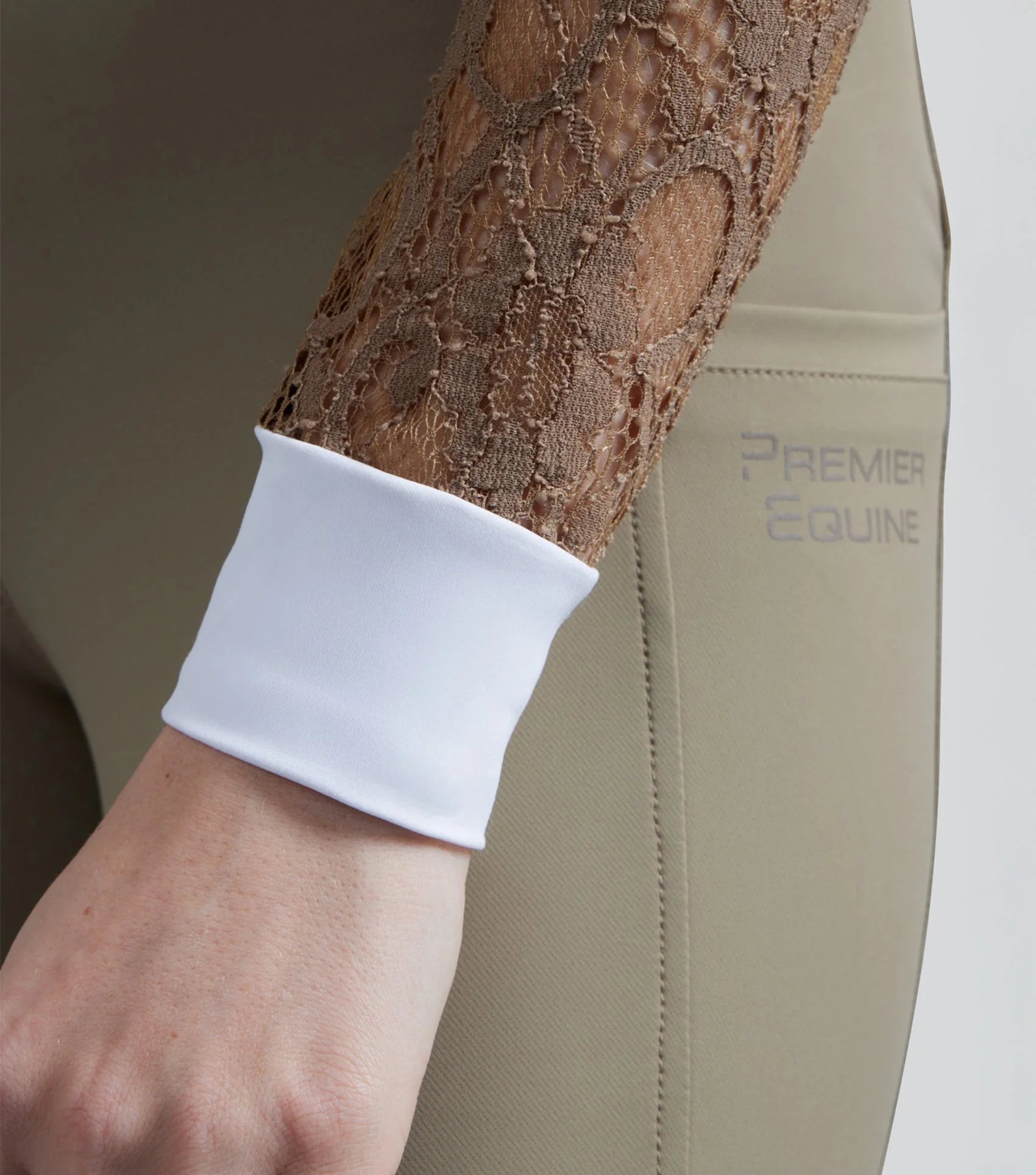 Premier Equine Salento Riding Top: Lace Sleeve, White Cuff, Women's Equestrian Fashion
