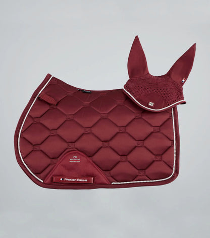 Premier Equine Wine Saddle Pad & Fly Veil Set - Close Contact GP/Jump Square, Horse Riding Equipment
