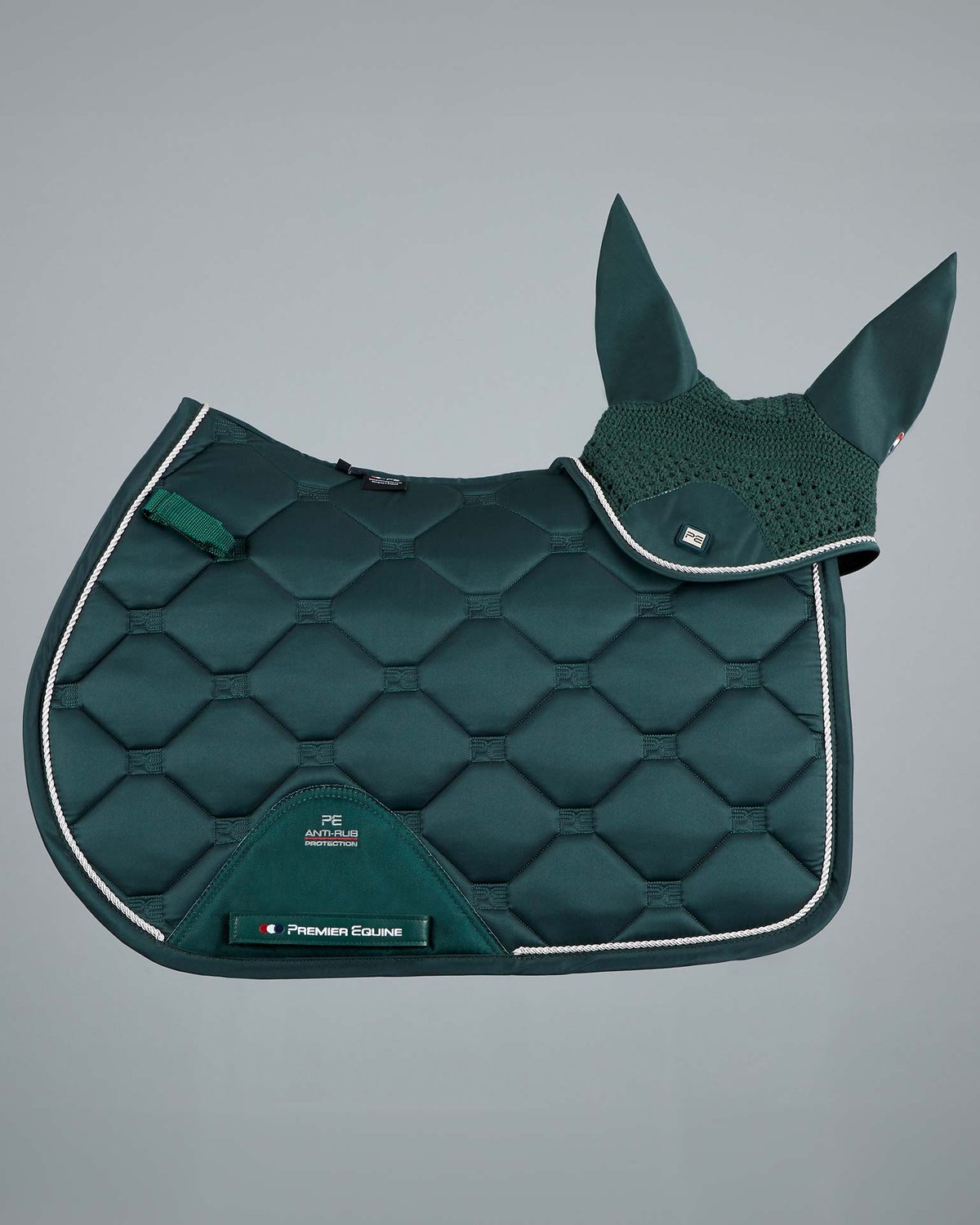 PREMIER EQUINE Olive Saddle Pad & Fly Veil Set | Equiflair - Equestrian Gear, Jump Square, GP Pad, Anti-Rub, Horse Tack