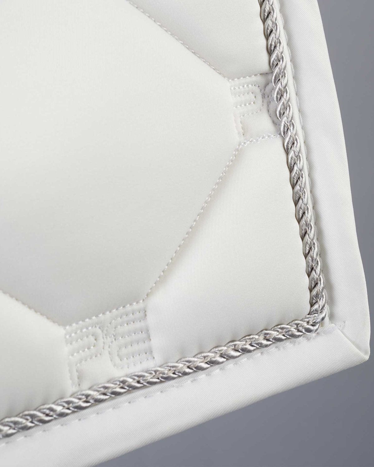 Premier Equine Saltare White Dressage Square: Close Contact, Diamond Quilted Saddle Pad with Silver Rope Trim