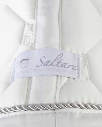 Saltare White Dressage Saddle Pad by Premier Equine. Close Contact, elegant design for superior comfort and performance.