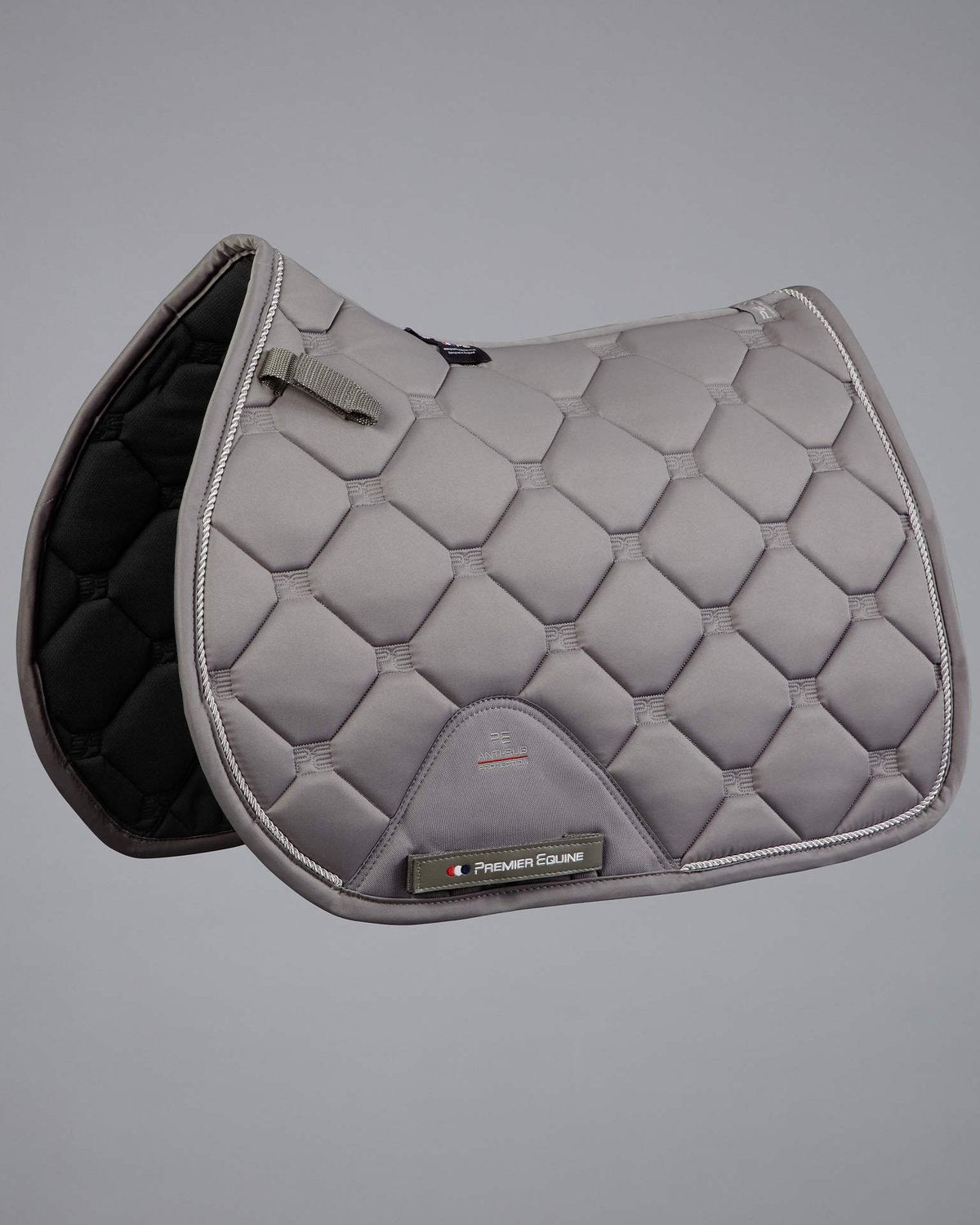 Premier Equine Saltare Grey GP/Jump Saddle Pad - Close Contact Equestrian Square with Diamond Quilt & Rope Detail