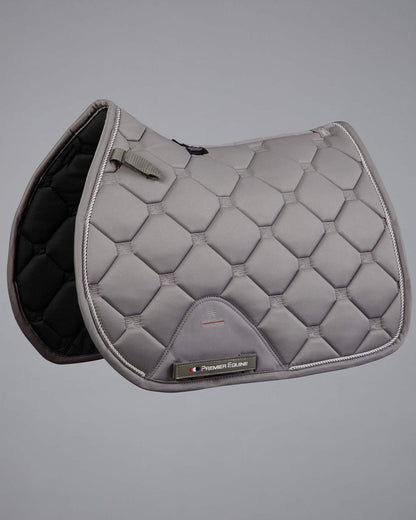Premier Equine Saltare Grey GP/Jump Saddle Pad - Close Contact Equestrian Square with Diamond Quilt & Rope Detail