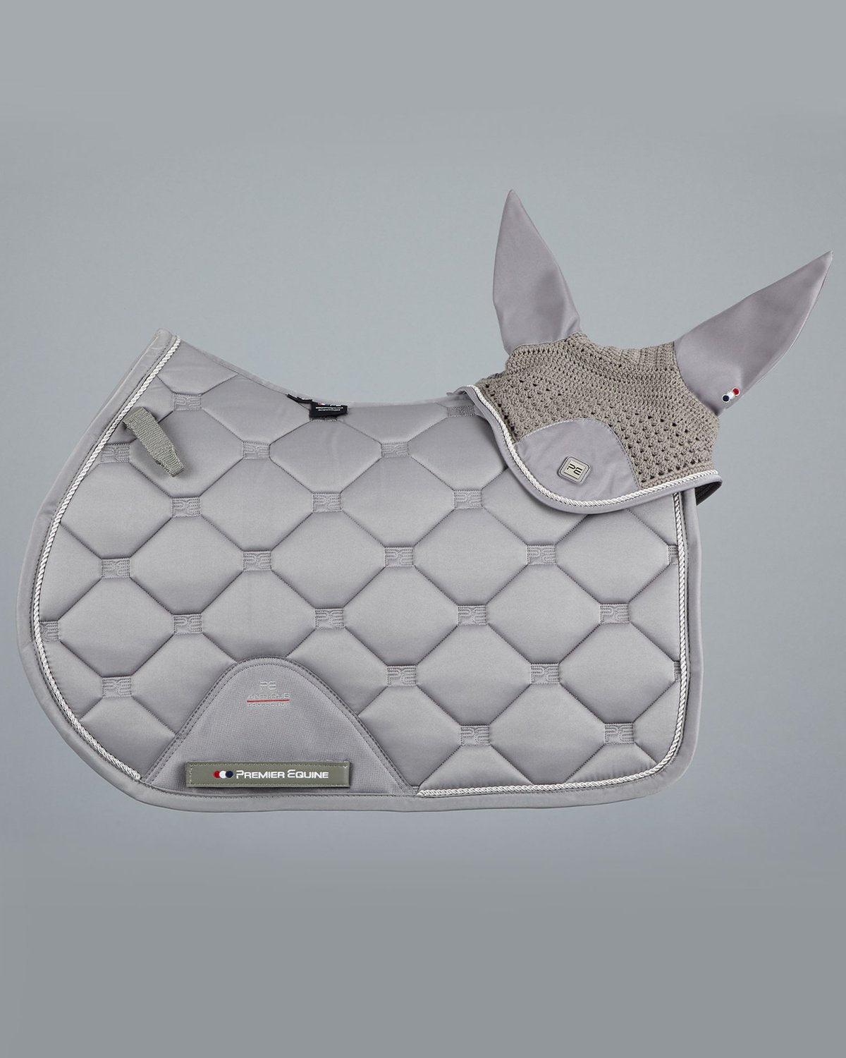 Premier Equine Saltare Grey Jump Saddle Pad & Fly Veil Set | Close Contact GP Saddle Square | Equiflair