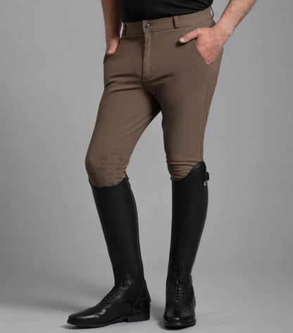 Premier Equine Santino Men's Riding Breeches - Gel Knee, Walnut Color. Equestrian Apparel for Optimal Performance and Comfort.