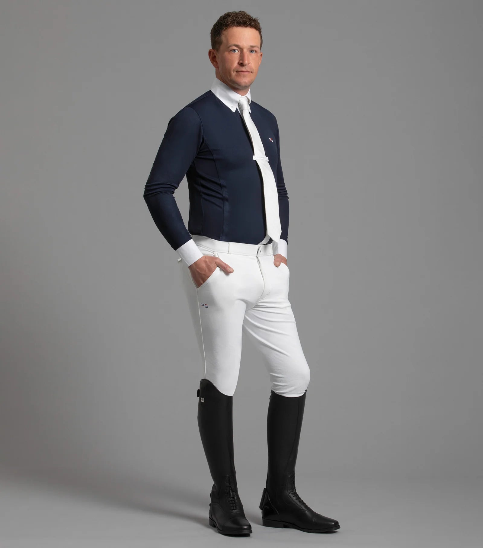 Premier Equine Santino Men's White Gel Knee Competition Breeches - Equestrian Apparel, Stylish Riding Pants