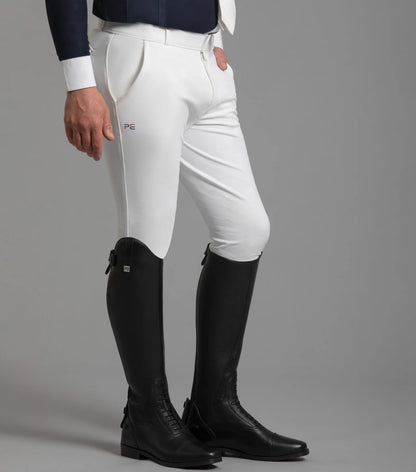 Premier Equine Santino Men's Breeches - White riding pants, gel knee, equestrian apparel.