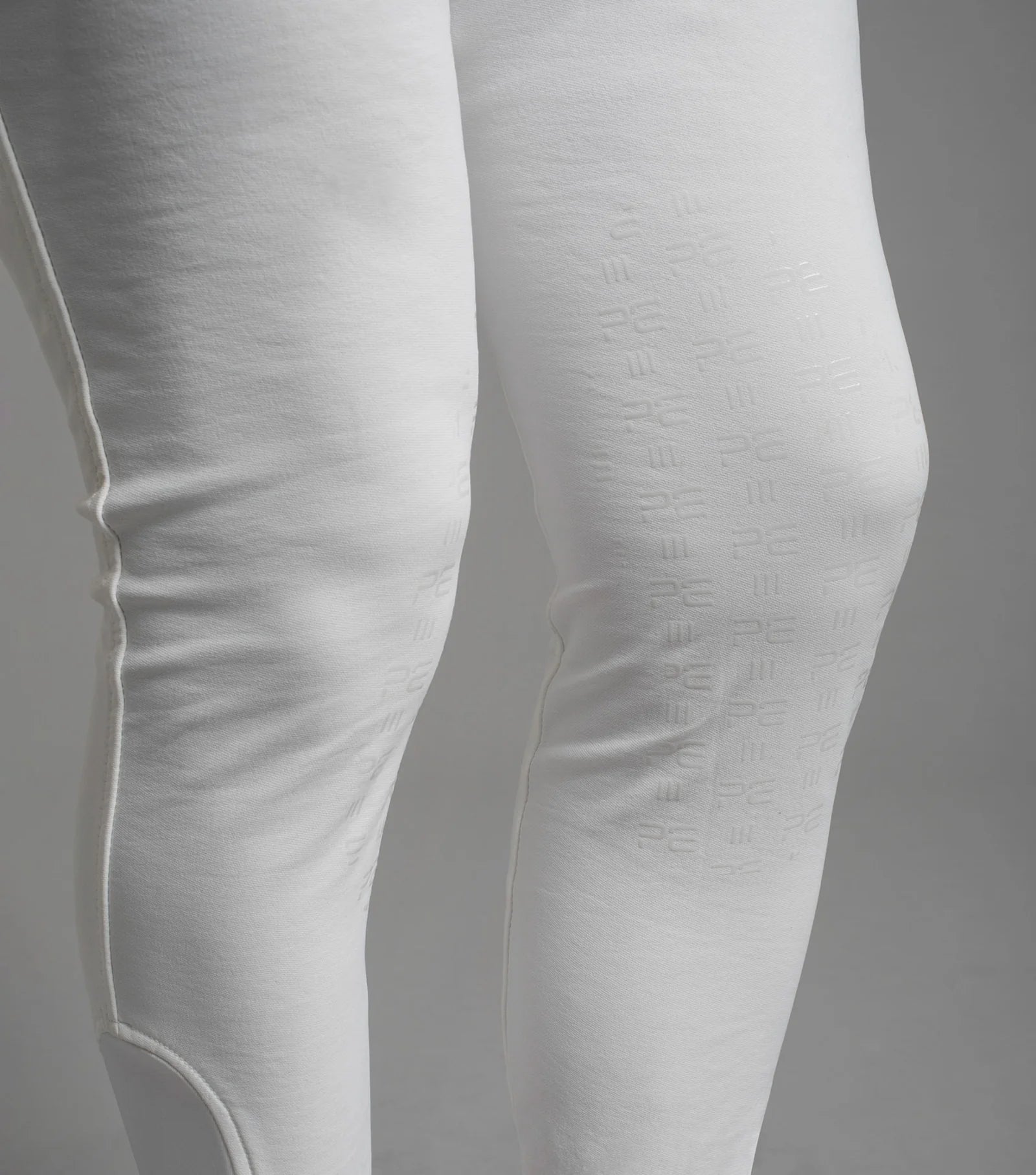 Men's White Equestrian Gel Knee Competition Breeches - Close Up