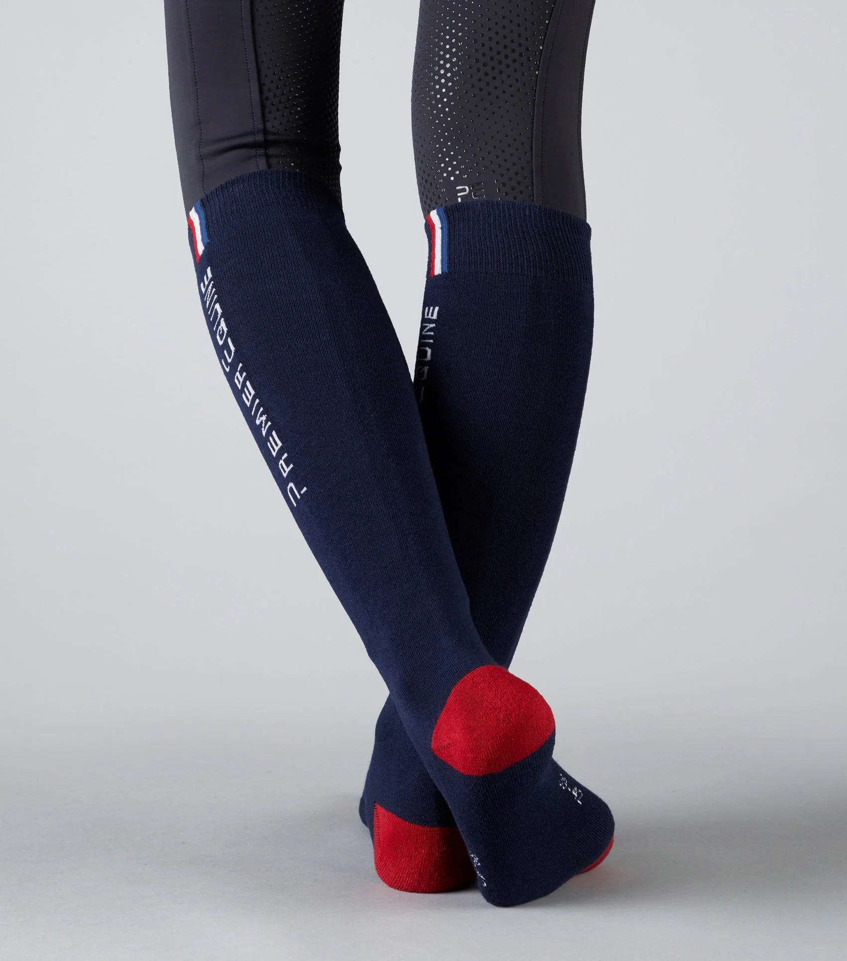 Premier Equine Navy Riding Socks with Red Toe - Equestrian Knee High Socks