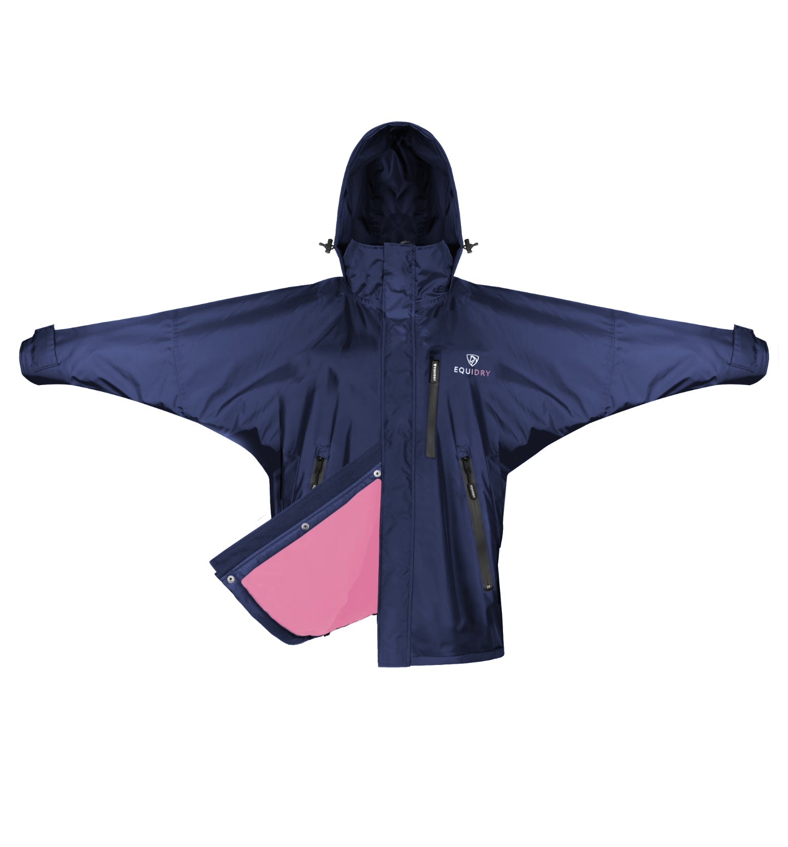 EQUIDRY women's waterproof short blouson style horse riding jacket in navy/penelope pink 