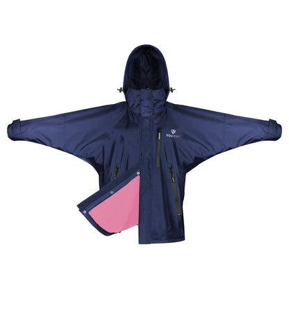 EQUIDRY women's waterproof short blouson style horse riding jacket in navy/penelope pink 
