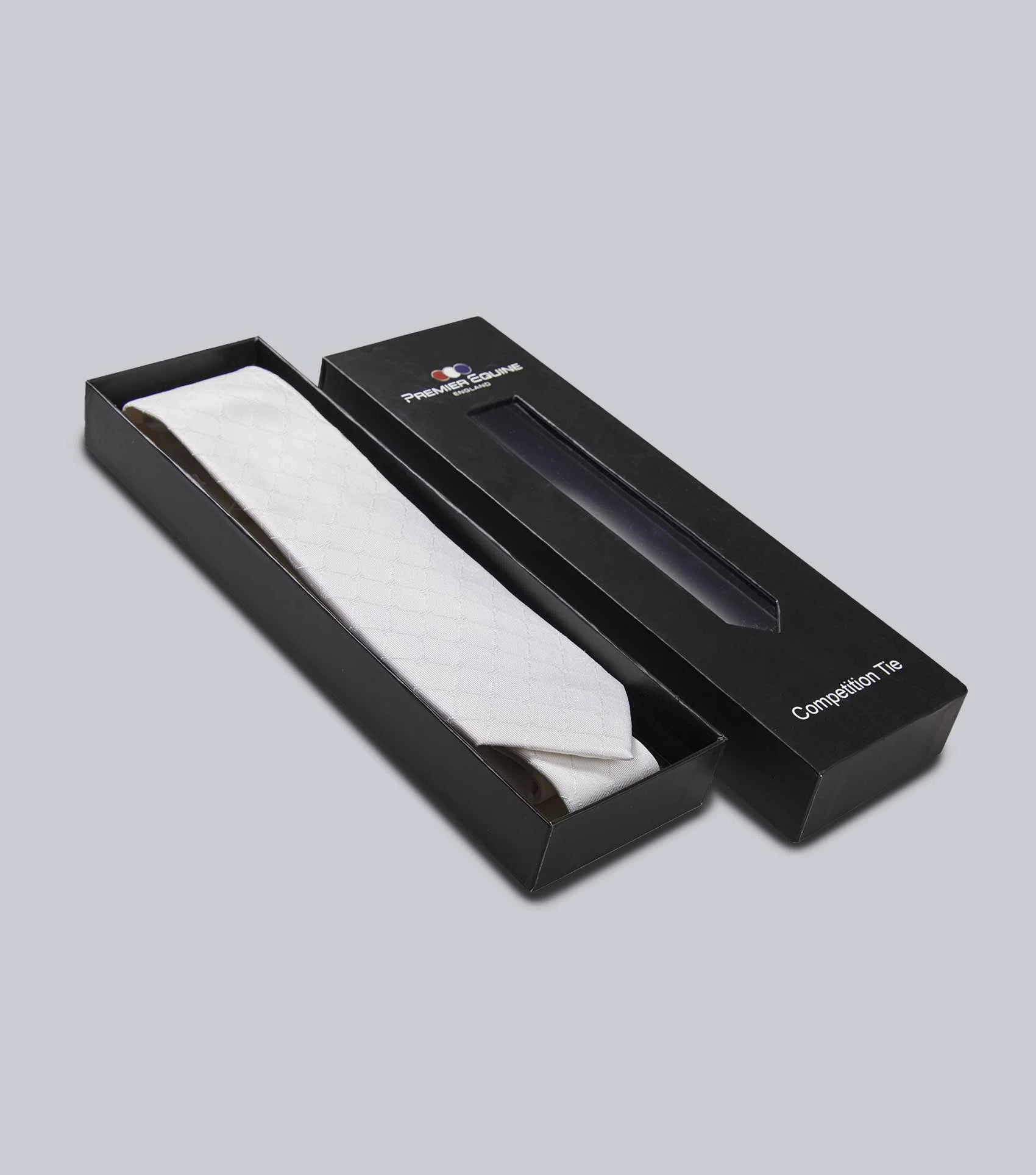 Premier Equine White Silk Competition Tie in Gift Box. Equestrian Fashion.