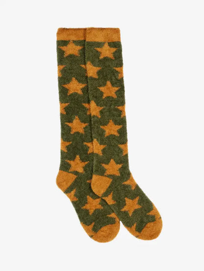 LeMieux Sasha Star Fluffies Alpine knee-high socks in alpine green with star pattern - cozy, fluffy winter socks