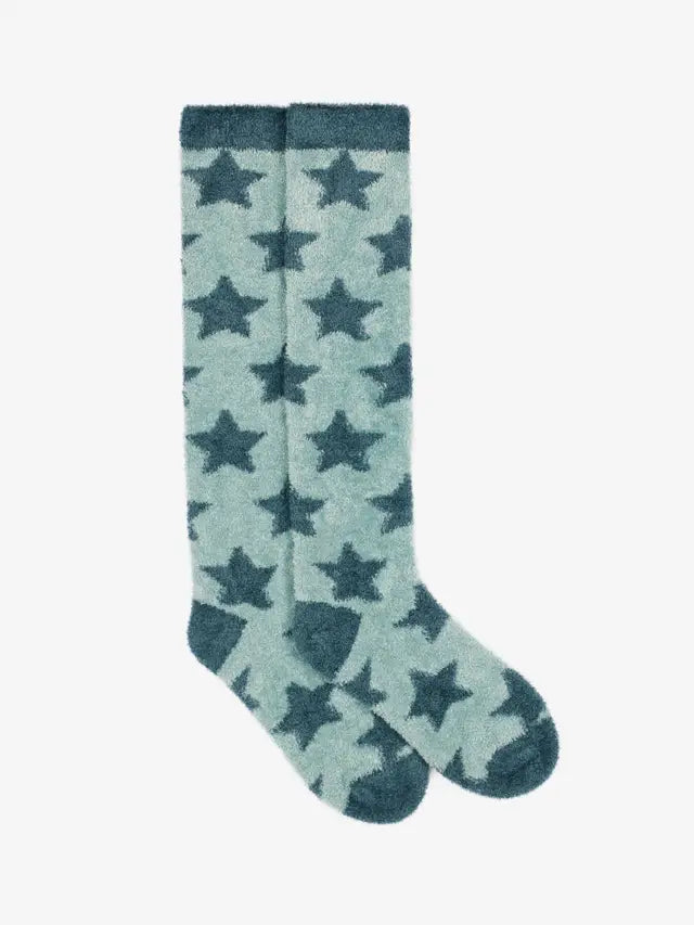 LeMieux Sasha Star Fluffies Petrol Socks - Knee High, Star Pattern, Women's Cozy Winter Socks
