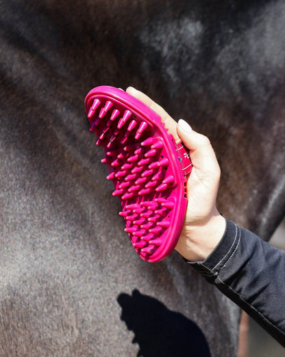 Premier Equine Flexi Massage Brush: Horse Grooming, Soft Rubber Nodules for Circulation. Wine & Fuchsia color