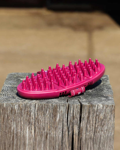 Premier Equine Horse Grooming Massage Brush - Wine & Fuchsia | Soft Touch Flexi Brush for Horses