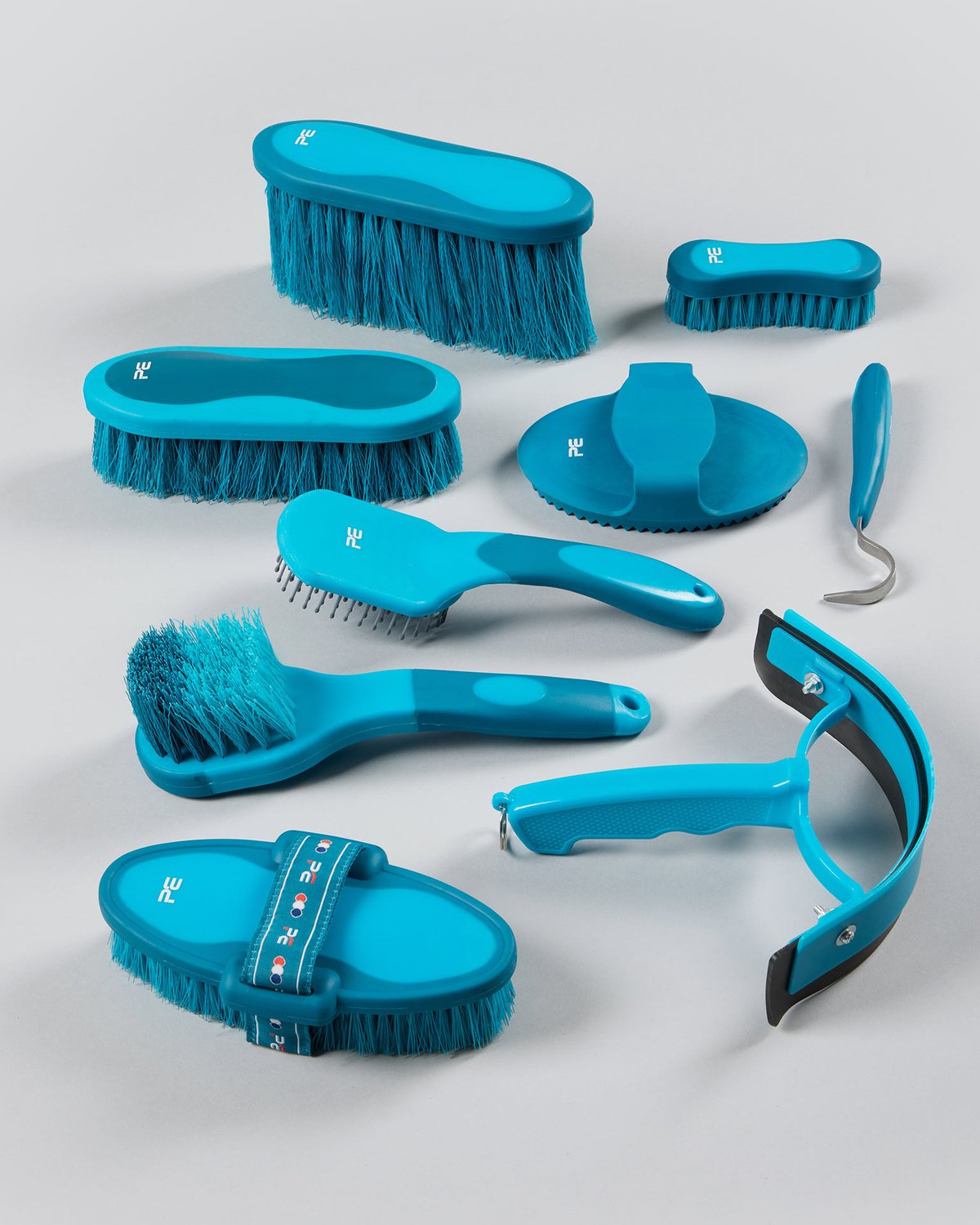 Premier Equine Soft-Touch Grooming Kit Set - 9 Pieces Med Blue & Peacock