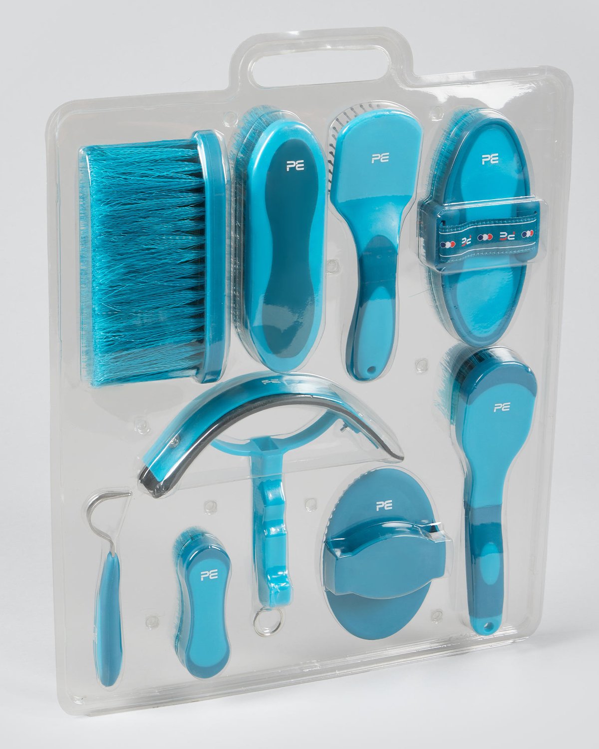 Premier Equine Soft-Touch Grooming Kit Set - 9 Pieces Med Blue & Peacock