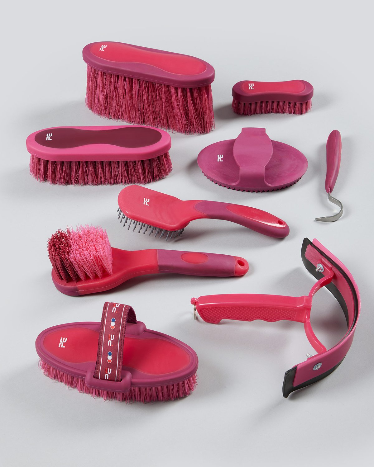 Premier Equine Soft-Touch Grooming Kit Set - 9 Pieces Wine & Fuchsia